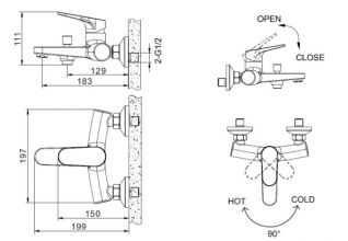 Смеситель для ванны c коротким изливом Bravat Eler (F6191238CP-01-RUS)