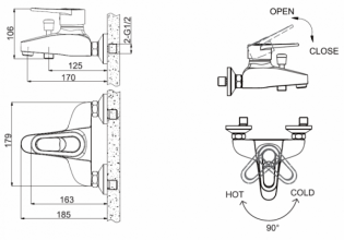Смеситель для ванны c коротким изливом Bravat Loop (F6124182CP-01-RUS)