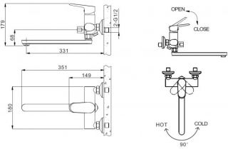 Смеситель для ванны c длинным изливом Bravat Pure (F6105161C-01A)