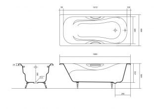 Ванна чугунная эмалированная AQUATEK ГАММА AQ8080FH-00 1800x800 в комплекте с 4-мя ножками и 2-мя ручками