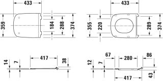 45510900A1 DURASTYLE комбипак (2551090000 Унитаз 370х540, подвесной, Rimless® + 0063790000 Сиденье с крышкой, SoftClose)