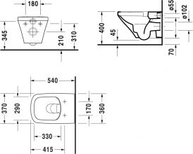 45510900A1 DURASTYLE комбипак (2551090000 Унитаз 370х540, подвесной, Rimless® + 0063790000 Сиденье с крышкой, SoftClose)