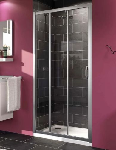 140303.069.322 X1 Раздвижная дверь в нишу 900*1900 с неподвижным сегментом, глянцевый хром, безосколочное стекло прозрачное Anti-Plaque