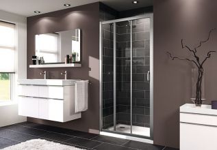 140303.069.322 X1 Раздвижная дверь в нишу 900*1900 с неподвижным сегментом, глянцевый хром, безосколочное стекло прозрачное Anti-Plaque