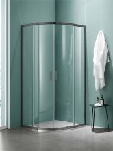 AQ ARI RO 09020GM Душевой уголок 1/4 круга, двери раздвижные 900x900x2000, профиль оружейная сталь, стекло прозрачное