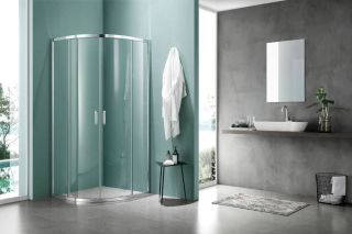 AQ NAA 2142-80 Душевой уголок 1/4 круга, двери раздвижные 800x800x2000, профиль хром, стекло прозрачное