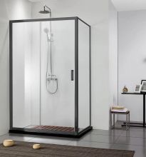 AQ ARI WA 08020BL Неподвижная душевая стенка 800x2000, для комбинации с дверью, профиль черный, стекло прозрачное