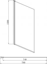 AQ DEL SBA 08015BL Шторка на ванну, одноэлементная, поворотная 800X1500 профиль черный, стекло прозрачное