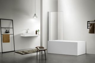 AQ DEL SBA 08015CH Шторка на ванну, одноэлементная, поворотная 800X1500 профиль хром, стекло прозрачное